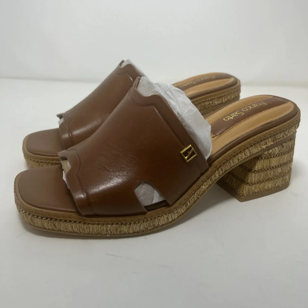 Franco Sarto Florence Heeled Slide Sandals Cognac Leather Women's 6.5 M